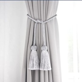 SHTGOI Pack of 2 Curtain Tiebacks Rope Curtain Holder with Tassel Curtain Holder Handmade Curtains Tie Curtain Straps for Home Office Library Decoration Curtains Accessories Grey