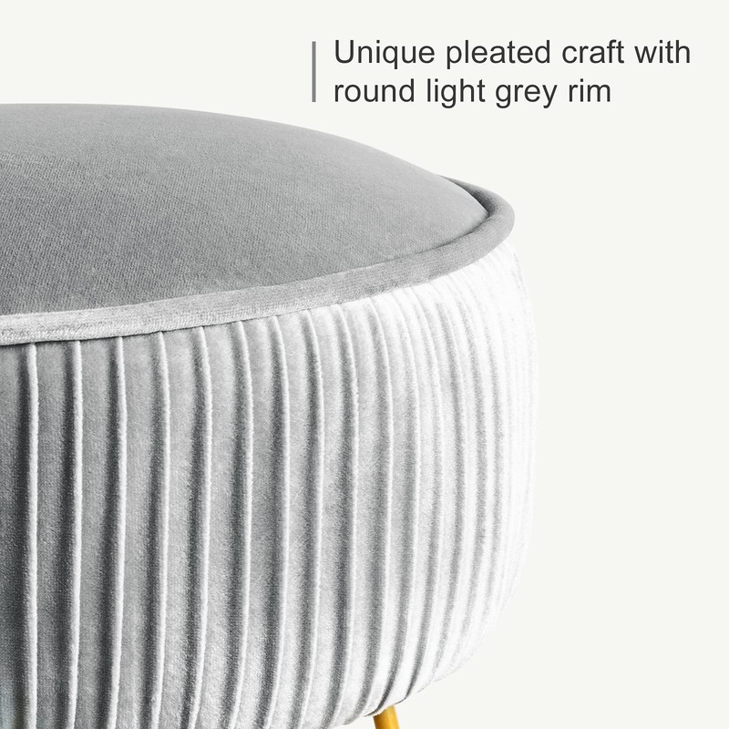 LUE BONA Pleated Vanity Stool, Velvet Upholstered Vanity Stool for