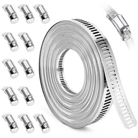 Homanu Hose Clamp, DIY 28 FT Metal Strapping with Holes + 12 Fasteners, Hose Clamps Stainless Steel, Large Adjustable Worm Gear Hose Clamps Pipe Clamps for Pipe Automotive Mechanical Applications