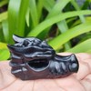TEAMWILL 2" Natural Obsidian Crystal Dragon Head Statue Realistic Black