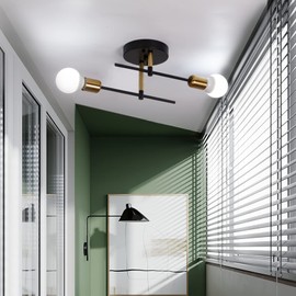 ADFIRAY Modern Sputnik Ceiling Light Fixtures - 360 Adjustable Sputnik Ceiling Light for Bedroom Kitchen Mid Century Modern Light Fixture with E26 Base, Bulbs Not Included(2-Lights Gold+Black)