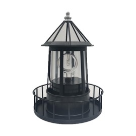 LIFTATAPA LED Solar Powered Lighthouse, 360 Degree Rotating Lighthouse Lamp, IP66 Waterproof LED Solar Lights Towers Statue for Outdoor Garden Pathway Patio(Black)