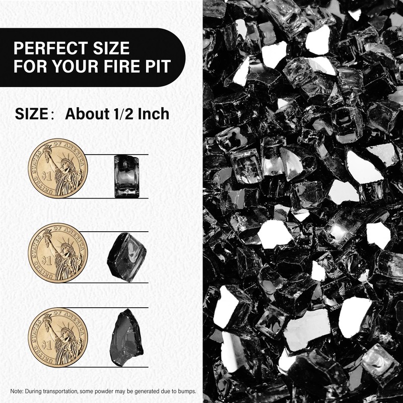 NUPICK 10 Pound Fire Glass, 1/2 Inch Reflective Fire Glass,