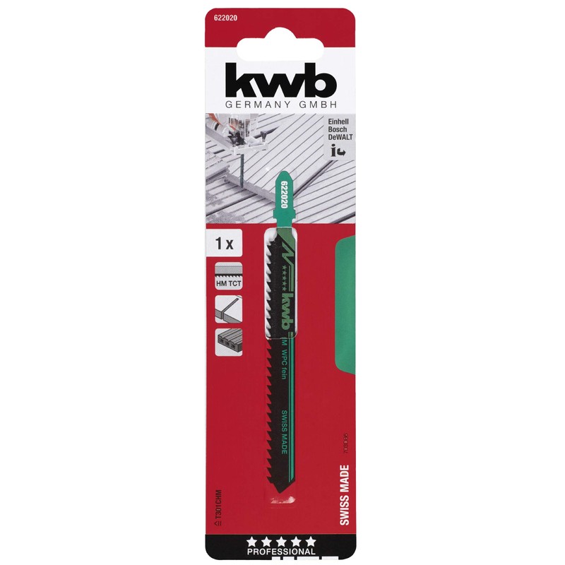 kwb WPC Jigsaw Blade S20 Single Cam/T-Shank, Carbide Teeth for