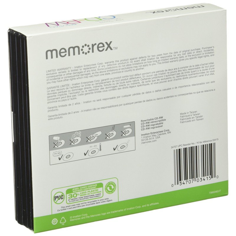 Memorex 8x-12x CD-RW Media (5-Pack with Slim Jewel Cases)