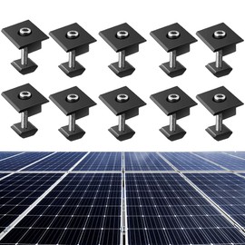 10 Pack Solar Panels Centre Clamps, Aluminium Solar Panel Mounting Brackets T-Shaped Mid Clamps 30mm/35mm Solar Panel Bracket Kit for Metal Roof, Tin Roof, Flat Roof, Sheet Roof