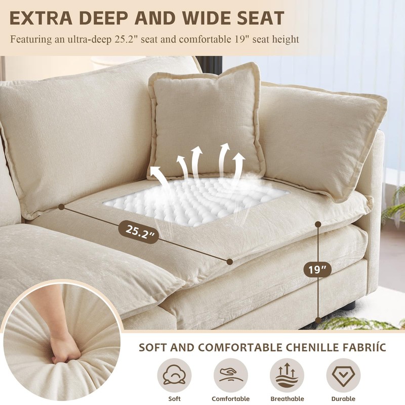 SoarFlash Chenille Sectional Sofa Ottoman,Light Coffee