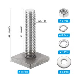 PATIKIL T Slot Bolts M8 x 35mm, 8 Set Square Head T Bolts Roof Rack Stainless Steel T Track Bolts with Nut Washers for Bike Ski Kayak Rack