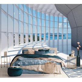 AFZEVEB-3D Blue Seascape Wallpaper Space Wall murals for Bedroom 159"x107" (Not Peel and Stick)