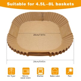 Dazkzooy Pack of 100 Baking Paper for Hot Air Fryer 4.5L-8L - 20-24 cm Airfryer Baking Paper Non-Stick Waterproof Oil-Proof Disposable Trays Air Fryer Parchment Paper Liner - Square