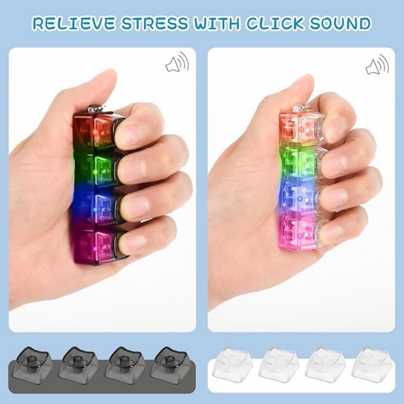 Light-Up Clickable Keyboard Button Keychain with LED, D-Shaped Buckle, Black