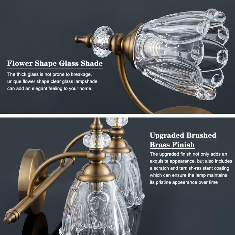 Ditoon Brass Vanity Light, Farmhouse Brushed Gold Bathroom Light Fixtures,