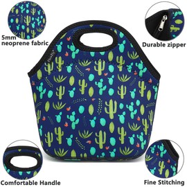 FlowFly Neoprene Lunch Tote Insulated Thermal Reusable Lunch Bag Box for Boys Men with Zipper (Cactus)
