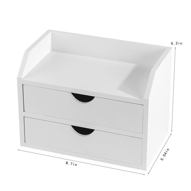 ROSE BLOOM White Wood Desk Organizer with 2 Drawer, Mini