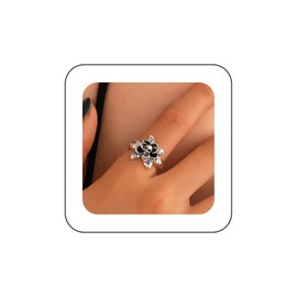 Inilbran Boho Skull Flower Finger Ring Vintage Human Skeleton Wrap Open Ring Silver Flower Open Ankle Ring Punk Skull Skeleton Stacking Ring Jewellery for Women and Girls, Zinc