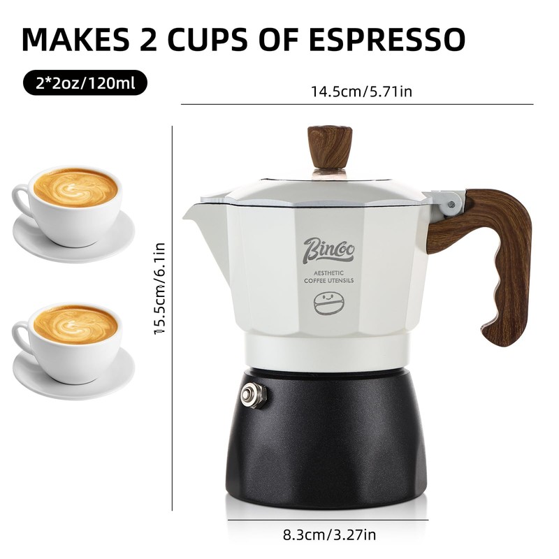 Bincoo Espresso Maker Stovetop - 2 Cup/120ML Small Stove Top