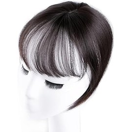 1PCS Mini Fringe Hairpiece Straight Clip in Forehead Topper with Wispy Bangs Extension (Black brown, One size)
