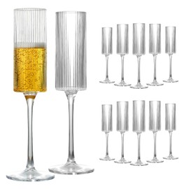 wyegey Plastic Champagne Flutes Set of 12, Ribbed Champagne Glasses Unbreakable Toasting Glasses, 6 oz Plastic Wine Glasses for Wedding, Birthday, Parties, Showers,Large Celebrations