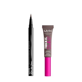 KIT NYX PROFESSIONAL MAKEUP THICK IT STICK IT, GEL DE CEJAS CON COLOR + EPIC INK, DELINEADOR LÍQUIDO NEGRO 1ML