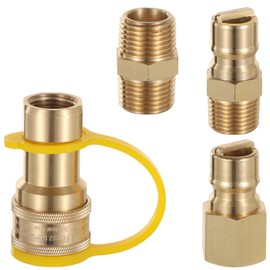 4 Pcs 1/2 Inch Natural Gas Quick Connect Fittings Kit, Brass Gas Connectors, Leak-Proof, for Home, BBQ, and Camping Use, Includes Teflon Seal Tape and Dust Caps