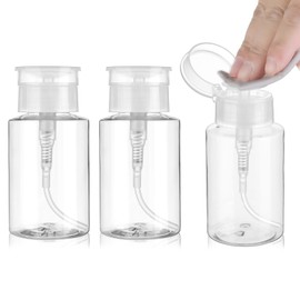 Dimeho Pack of 3 Pump Bottle, Squeeze Nail Polish Remover Bottle Holder, Empty Pump Dispenser Bottle, Transparent Makeup Acetone Container for Nail Polish, Makeup Remover, 180 ml, Transparent