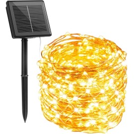 Minetom Solar String Lights for Outside, 33Ft 100 LED 1 Pack, Warm White