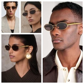 KUKASEN Retro Oval Sunglasses for Women Men - Vintage 90s Y2K Style Small Gold Frame Shades, UV400 Tinted Lens