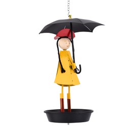 Metal Bird Feeder for Outdoor Hanging, Girl Umbrella Design Wild Bird Feeders Tray, Garden Backyard Decor(Black)