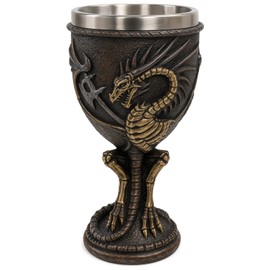 JRose Collections Dragon Skeleton Goblet Chalice – Medieval Gothic Wine Cup with Stainless Steel Insert – Fantasy Viking Barware for DND, Cosplay, Decor & Gifts