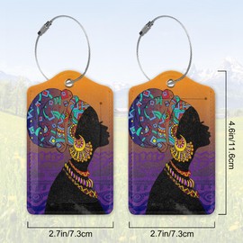 2 Pack Leather Luggage Tag for Suitcase African Girl Unique Travel Tags with Privacy Cover ID Label & Stainless Steel Loop for Men and Women Baggage