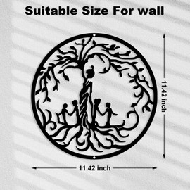 ONNIJUN Metal Tree of Life Hanging Wall Art Decor 30x30cm Openwork Sculpture Ornament, Silhouette Round Landscape Portrait Plaque for Home Decoration