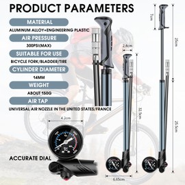 Powerful Bike Shock Pump, High Pressure 300 PSI Digital Dual Suspension Bicycle Air Pump with Air Bleed Button for Front Fork & Rear Shock (Titanium Color)