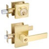 goldenwarm Gold Door Handle with Deadbolt, Square Contemporary Brushed Gold