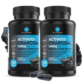 Dr. Robaina Activated Charcoal Capsules 1200 mg – Coconut-Shell Carbon for Gas & Bloating Relief, Digestive Comfort & Next-Morning Support – Vegan • Non-GMO – 100 Count, USA Made