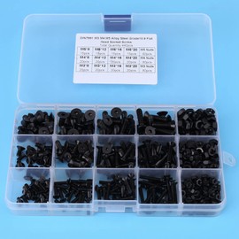 440Pcs Flat Head Bolt M3 M4 M5 Screws Alloy Steel Hex Socket Flat Head Screw Bolts and Nuts Kit with Plastic Case Black
