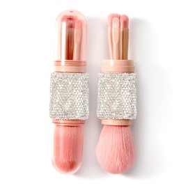 WOKOTO 4 in 1 White Diamond-Embellished Makeup Brushes - Nail Art Dust Powder Remover Brush, Eye Shadow, Lip & Foundation Brush, Soft Nail Art Dust Cleaner Brush for Acrylic Application and Makeup