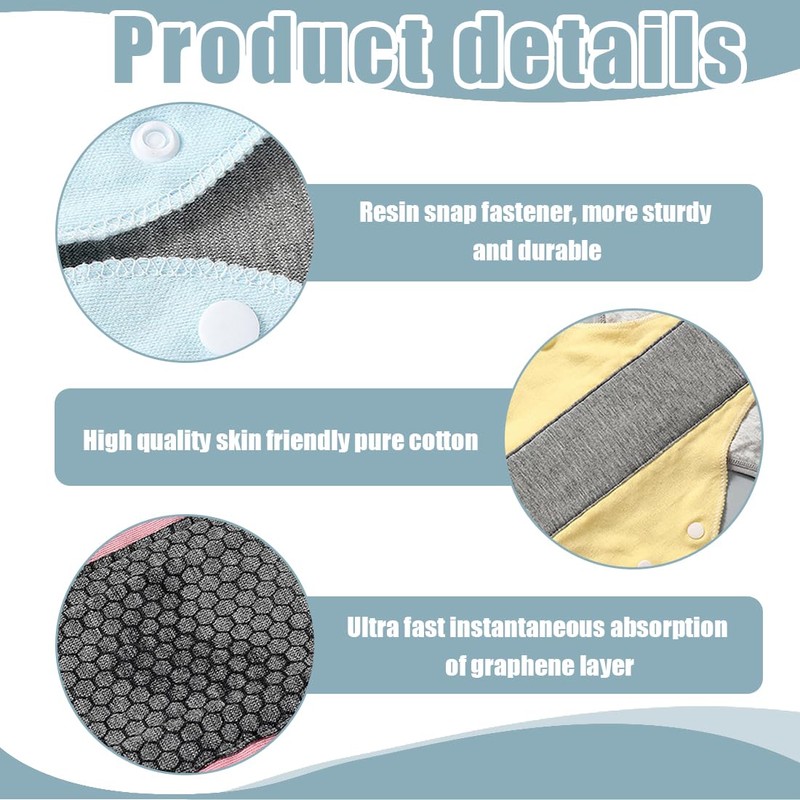 JAWUZ Pack of 4 Washable Panty Liners, Cotton Absorbent Graphene
