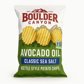 Boulder Canyon - 1 Bolsa Patatas Fritas Estilo Hervidor De Sal Marina Clásica Con Aceite De Aguacate, 624gr