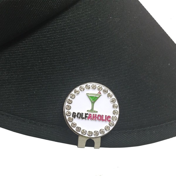 Giggle Golf Bling Golf Ball Marker with A Standard Magnetic Hat Clip | Great Gift for Women (Golfaholic)