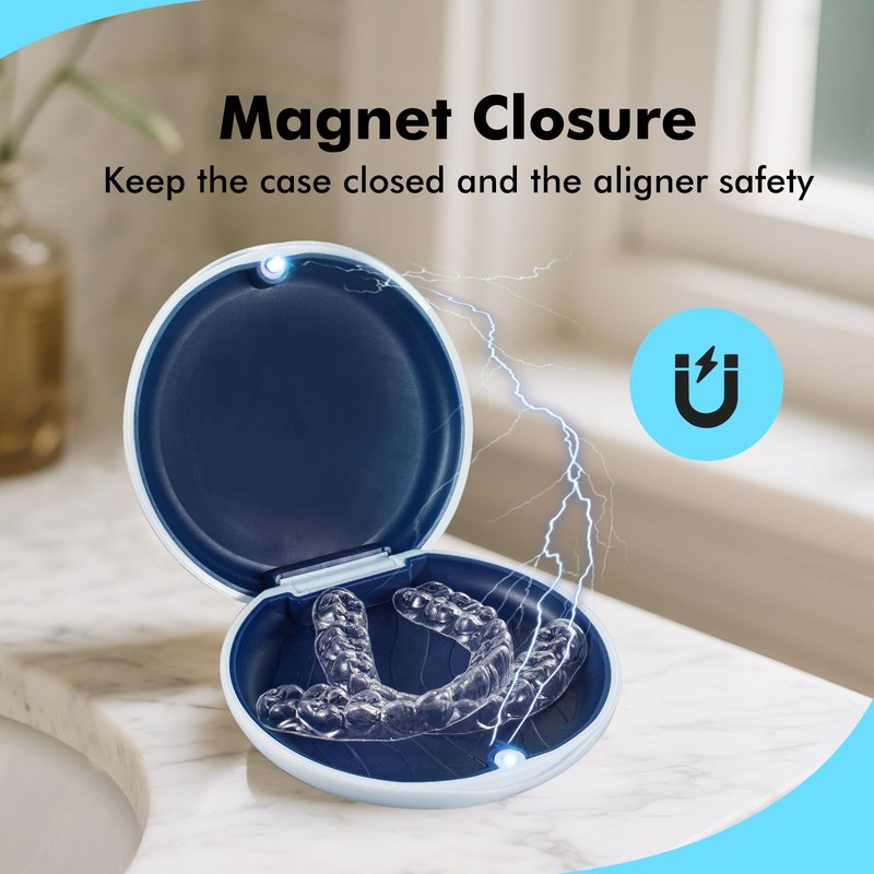 White Dental Retainer Container Case with Magnetic Closure, Slim Night