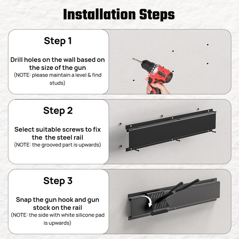 Gun Rack for Wall, Indoor Gun Racks Wall Mount, Adjustable