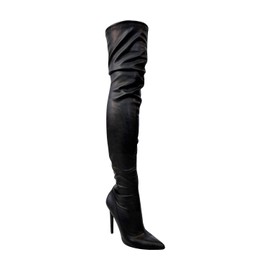Liliana Gisele-50 BLACK Leather Stretchy Thigh High Pointy Stiletto Heel Boot (9)