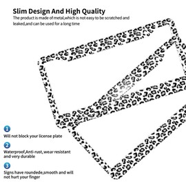 Grey White Leopard Print License Plate Frame - Novelty Snow Cheetah License Plate Cover，Aluminum Metal Decorative for Front Rear Car Tag Holder，2 Hole with Screws Fits for Women Men 1 Pcs