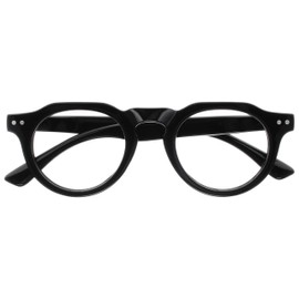 OPULIZE Rio B53-1 Glasses with Blue Light Filter - Flattened Top Frame - Men and Women - Spring Hinges, Glossy Black