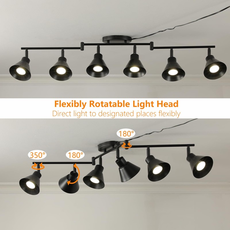 vivihobb Black 6 Light Plug in Track Lighting Kit,Modern Plug