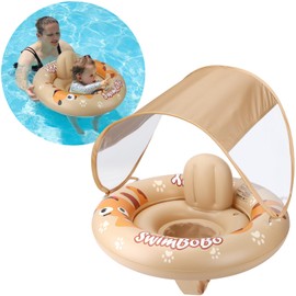 Swimbobo Inflatable Baby Swimming Float with Safe Seat and Canopy for Age 6-36 Months Toddler (Beige Dog)