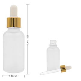 12 Pack,Clear Frosted Glass Dropper Bottle for Essential Oils,Empty Glass Liquid Holder With Glass Eye Dropper,Golden Caps Travel Perfume Cosmetic Container-Pipette&Funnel included (30ml/1oz)