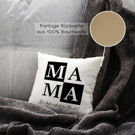 glitzertassen.de® | Mama du bist einfach die Beste | Cushion with Saying | Gift | Mother's Day | Cushion with Print | Love | Decorative Cushion | Photo Cushion | Cuddly Cushion | White/Mocha
