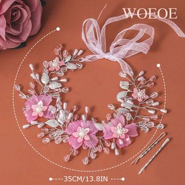 Woeoe Flower Princess Headpiece Crystal Wedding Headband Crown Beaded Leaf First Communion Hair Accessories Birthday Party Photography for Girl