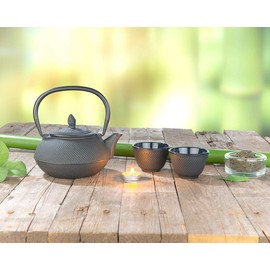 Rosenstein & Söhne Tea Cup: Set of 4 Asian Cast Iron and Enamel Tea Mugs, Black (Tea Bowl Japan, Cup, Insulated Cup)